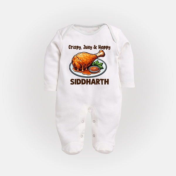 Crispy Juicy Chicken Full body suit - WHITE - New Born (Chest 7.5")