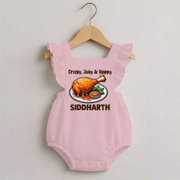 Crispy Juicy Chicken Romper Frock - BABY PINK - 0 - 3 Months Old (Chest 19")