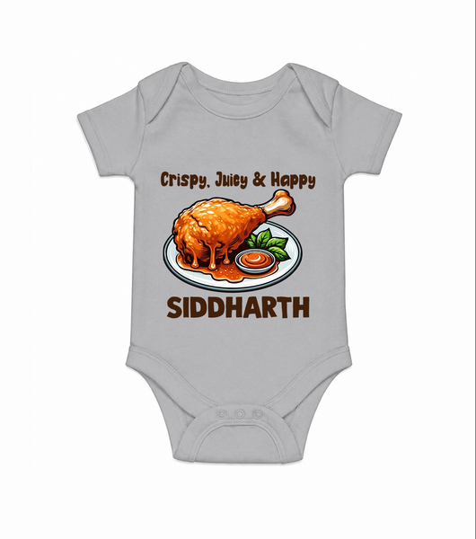 Crispy Juicy Chicken Baby Romper - GREY - New Born (Chest 14")