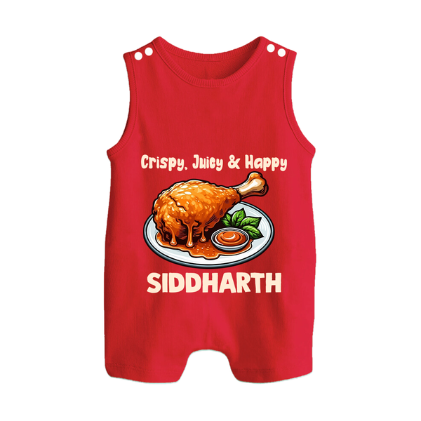 Crispy Juicy Chicken Button Romper - RED - New Born (Chest 18")