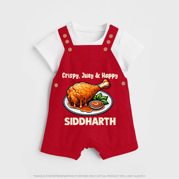 Crispy Juicy Chicken Dungaree - RED - 0 - 5 Months Old (Chest 18")