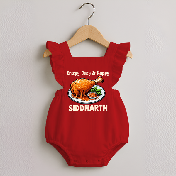 Crispy Juicy Chicken Romper Frock - RED - 0 - 3 Months Old (Chest 19")