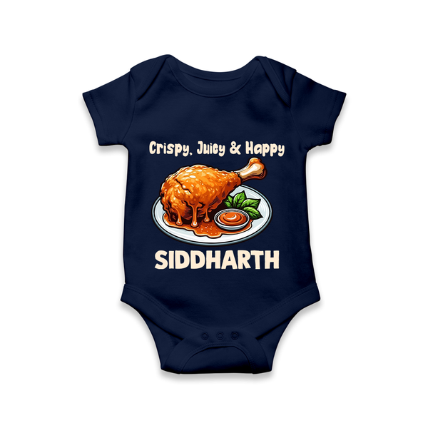 Crispy Juicy Chicken Baby Romper - NAVY BLUE - New Born (Chest 14")