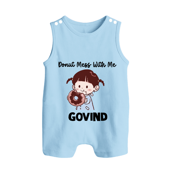 Donut Mess With Me Button Romper - BABY BLUE - New Born (Chest 18")