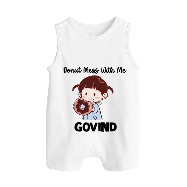 Donut Mess With Me Button Romper - WHITE - New Born (Chest 18")