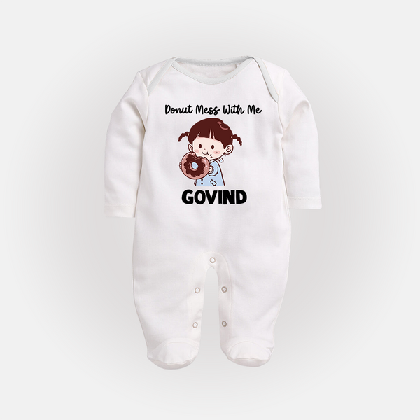 Donut Mess With Me Full body suit - WHITE - New Born (Chest 7.5")