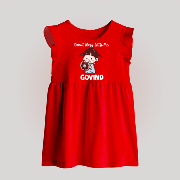 Donut Mess With Me Baby Frock - RED - 0 - 3 Months Old (Chest 17")
