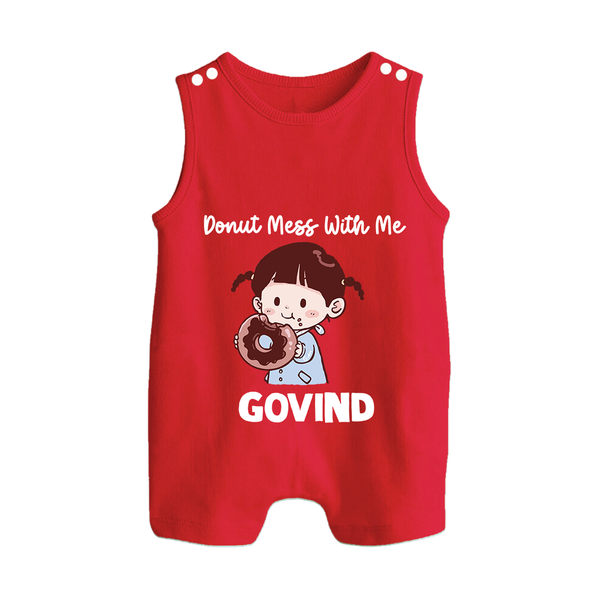 Donut Mess With Me Button Romper - RED - New Born (Chest 18")