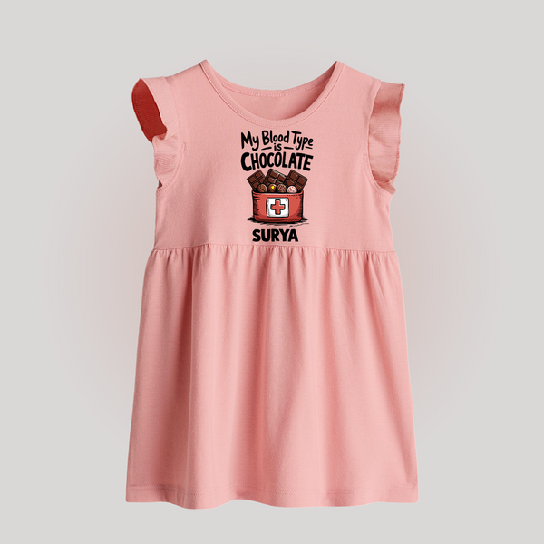 My Blood Type Is Chocolate Baby Frock - BABY PINK - 0 - 3 Months Old (Chest 17")