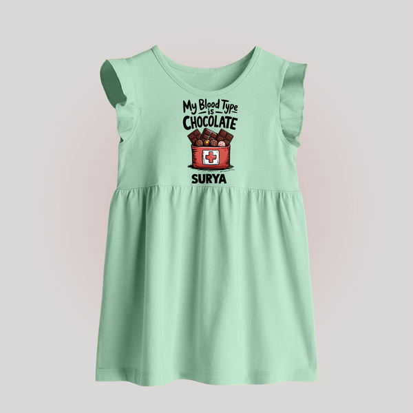 My Blood Type Is Chocolate Baby Frock - MINT GREEN - 0 - 3 Months Old (Chest 17")