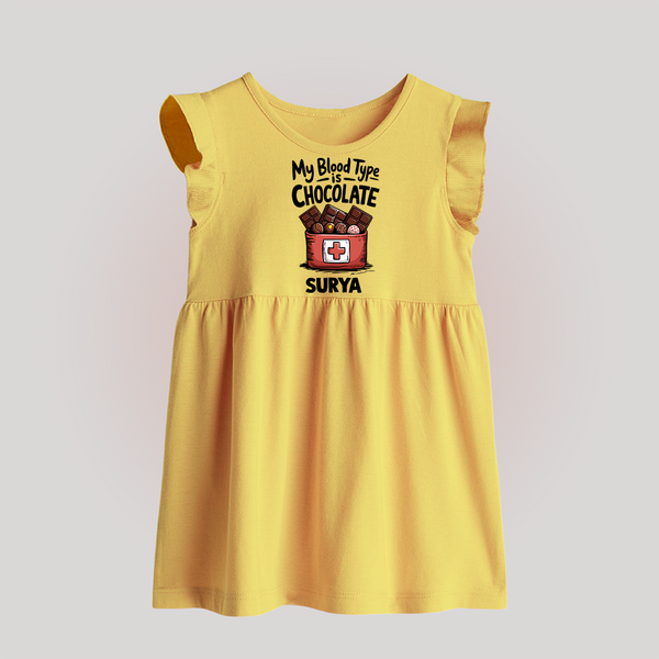 My Blood Type Is Chocolate Baby Frock - PASTEL YELLOW - 0 - 3 Months Old (Chest 17")