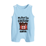 My Blood Type Is Chocolate Button Romper - BABY BLUE - New Born (Chest 18")