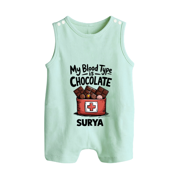 My Blood Type Is Chocolate Button Romper - MINT GREEN - New Born (Chest 18")