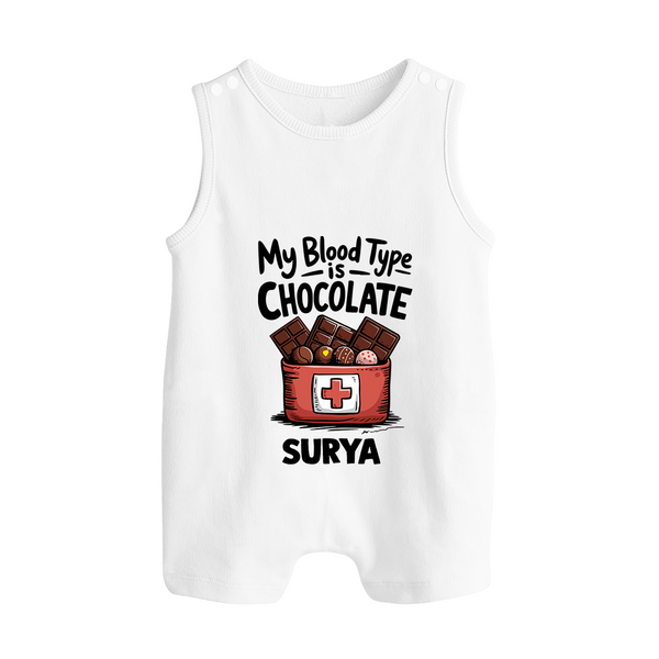 My Blood Type Is Chocolate Button Romper - WHITE - New Born (Chest 18")