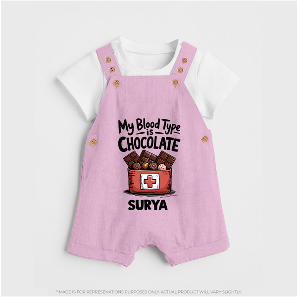My Blood Type Is Chocolate Dungaree - BABY PINK - 0 - 5 Months Old (Chest 18")