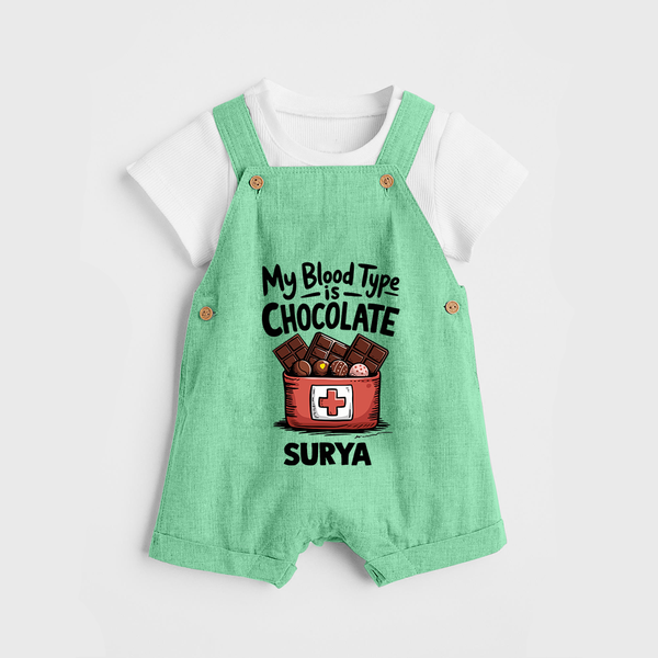 My Blood Type Is Chocolate Dungaree - GREEN - 0 - 5 Months Old (Chest 18")