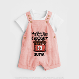 My Blood Type Is Chocolate Dungaree - PEACH - 0 - 5 Months Old (Chest 18")