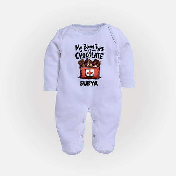 My Blood Type Is Chocolate Full body suit - BABY BLUE - New Born (Chest 7.5")