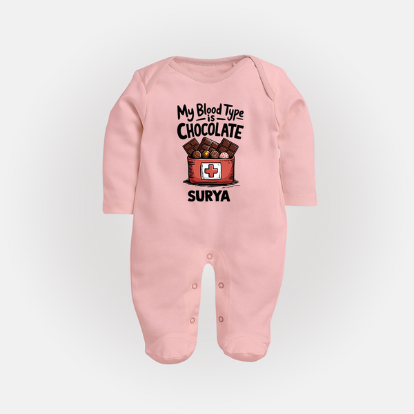 My Blood Type Is Chocolate Full body suit - BABY PINK - New Born (Chest 7.5")