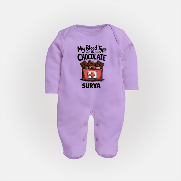 My Blood Type Is Chocolate Full body suit - LILAC - New Born (Chest 7.5")