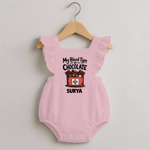 My Blood Type Is Chocolate Romper Frock - BABY PINK - 0 - 3 Months Old (Chest 19")