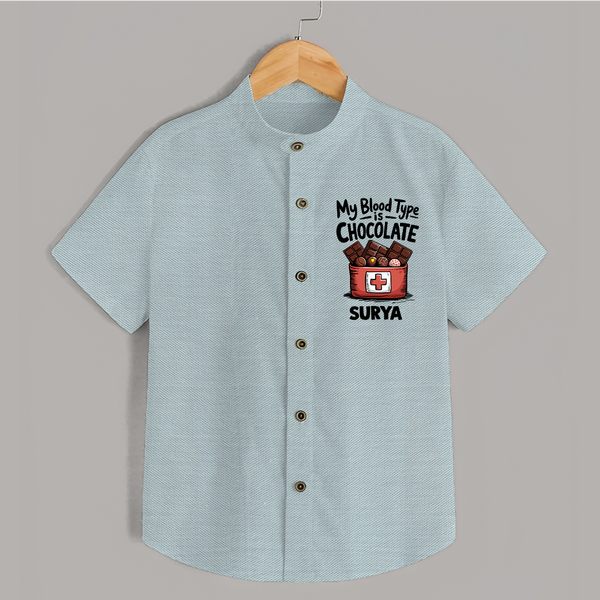 My Blood Type Is Chocolate Shirt - ARCTIC BLUE - 0 - 6 Months Old (Chest 23")