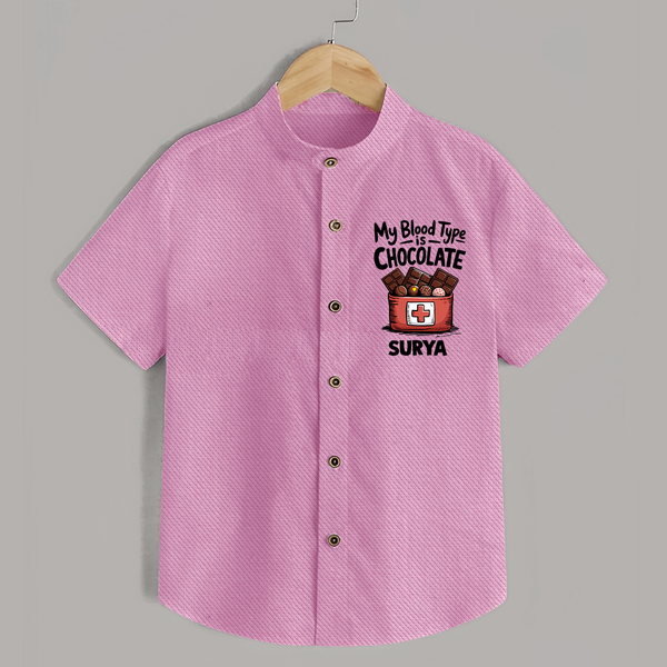 My Blood Type Is Chocolate Shirt - BABY PINK - 0 - 6 Months Old (Chest 23")