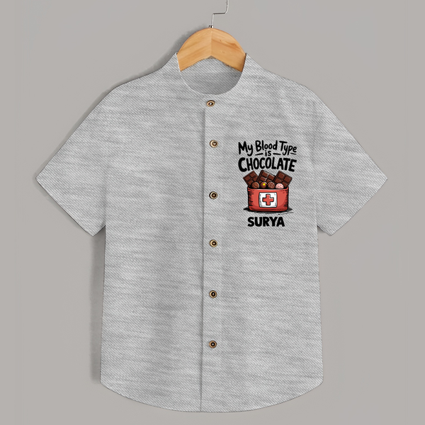 My Blood Type Is Chocolate Shirt - GREY - 0 - 6 Months Old (Chest 23")