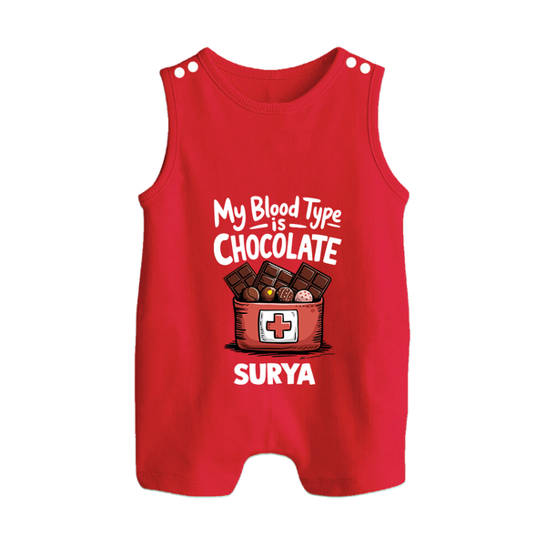 My Blood Type Is Chocolate Button Romper - RED - New Born (Chest 18")