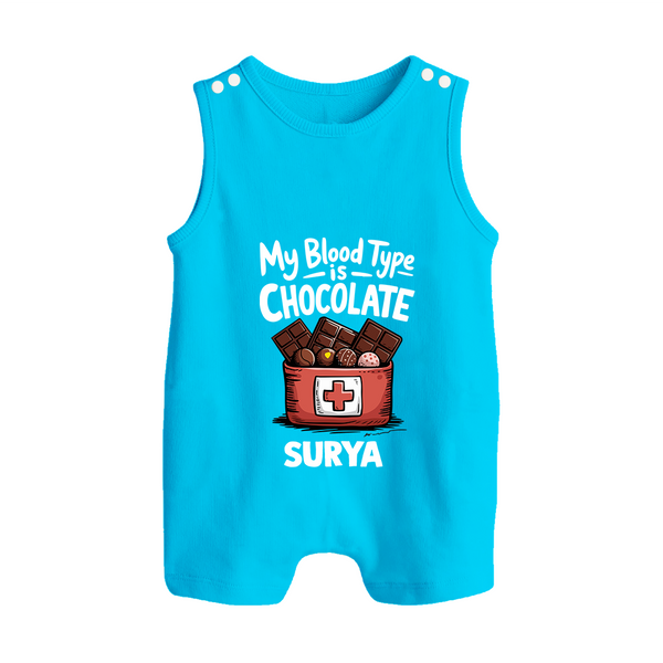 My Blood Type Is Chocolate Button Romper - SKY BLUE - New Born (Chest 18")