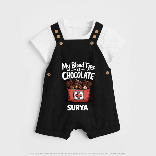 My Blood Type Is Chocolate Dungaree - BLACK - 0 - 5 Months Old (Chest 18")