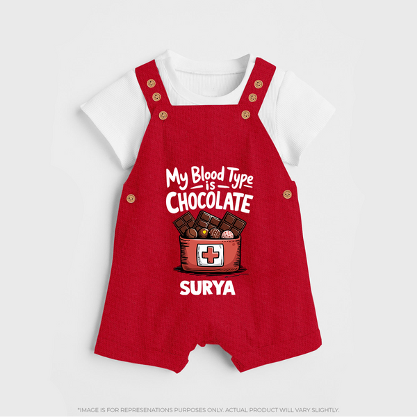 My Blood Type Is Chocolate Dungaree - RED - 0 - 5 Months Old (Chest 18")