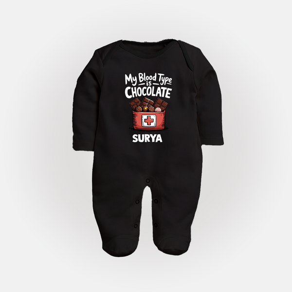 My Blood Type Is Chocolate Full body suit - BLACK - New Born (Chest 7.5")