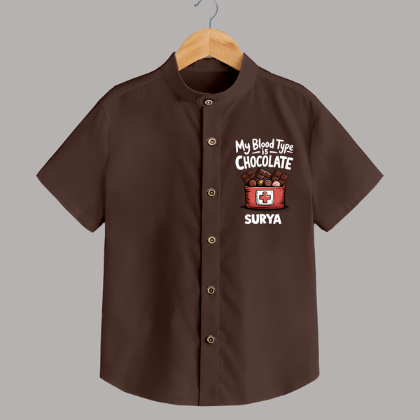 My Blood Type Is Chocolate Shirt - CHOCOLATE BROWN - 0 - 6 Months Old (Chest 23")