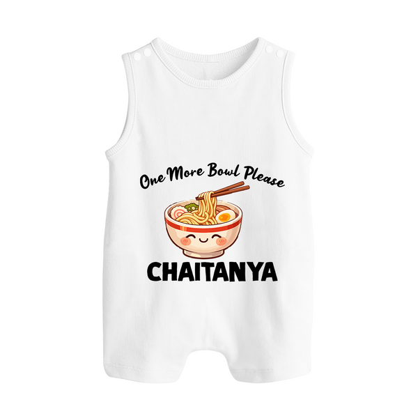 Noodle Lover Button Romper - WHITE - New Born (Chest 18")