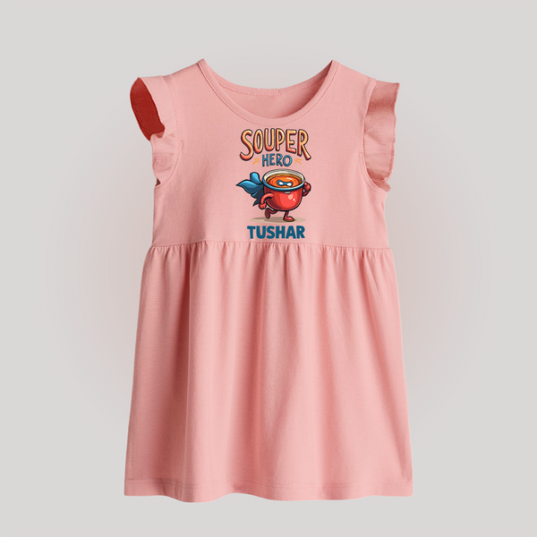Souper Hero Baby Frock - BABY PINK - 0 - 3 Months Old (Chest 17")