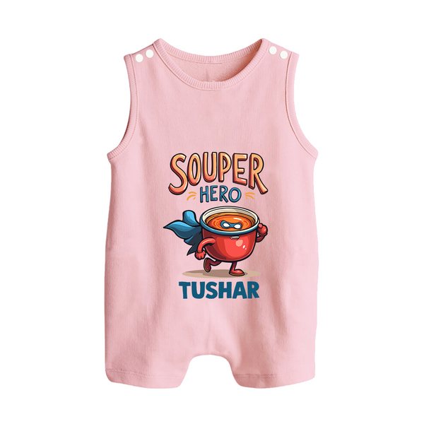 Souper Hero Button Romper - BABY PINK - New Born (Chest 18")