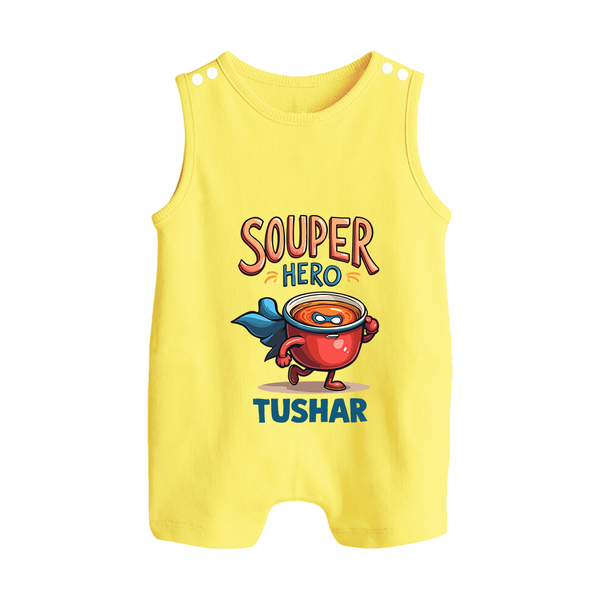 Souper Hero Button Romper - PASTEL YELLOW - New Born (Chest 18")