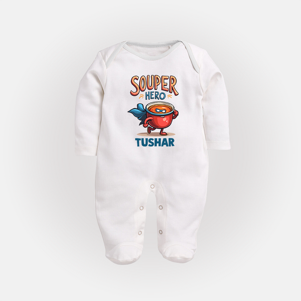 Souper Hero Full body suit - WHITE - New Born (Chest 7.5")