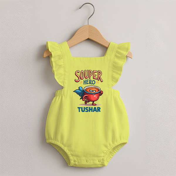 Souper Hero Romper Frock - PASTEL YELLOW - 0 - 3 Months Old (Chest 19")