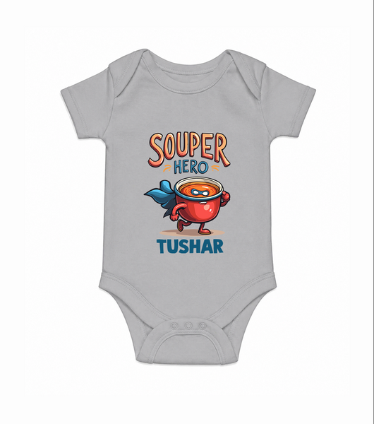 Souper Hero Baby Romper - GREY - New Born (Chest 14")