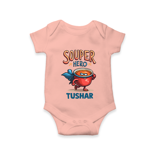 Souper Hero Baby Romper - PEACH - New Born (Chest 14")