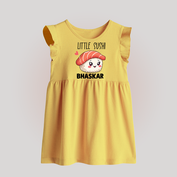 Little Sushi Lover Baby Frock - PASTEL YELLOW - 0 - 3 Months Old (Chest 17")