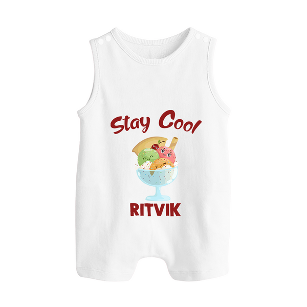 Stay Cool Ice Cream Button Romper - WHITE - New Born (Chest 18")
