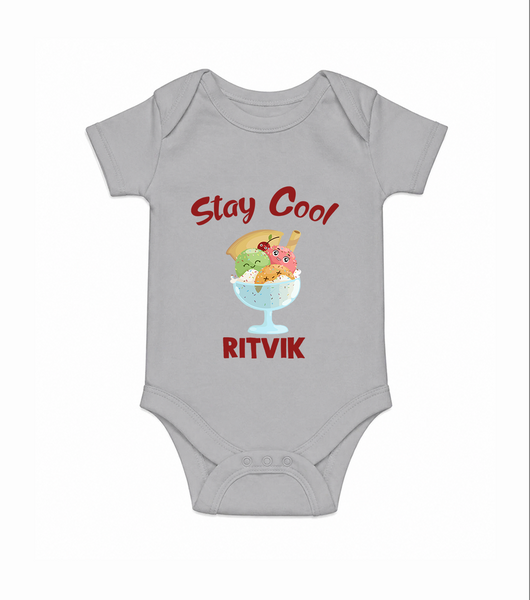 Stay Cool Ice Cream Baby Romper - GREY - New Born (Chest 14")