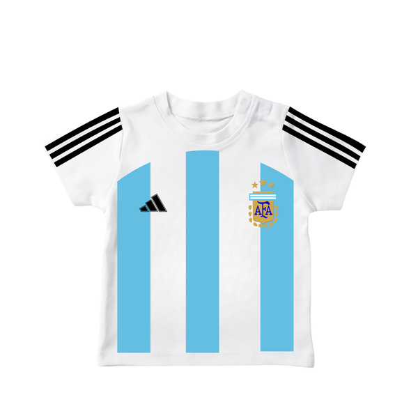 Argentina Football Team Inspired Kids T-Shirt – Sky Blue Stripe Champions Tee
