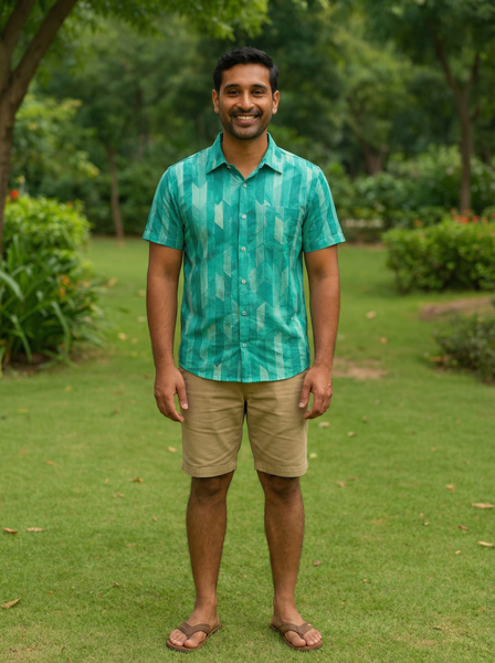 Turquoise Teal Geometric Print Dad Shirt