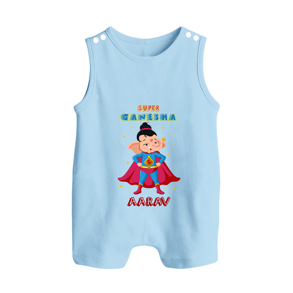 Super Ganesha Romper Suit / Sleeveless Romper | Personalized Baby Romper Suit / Sleeveless Romper for Ganesha Celebration - BABY BLUE - 0 - 5 Months Old (Chest 18")