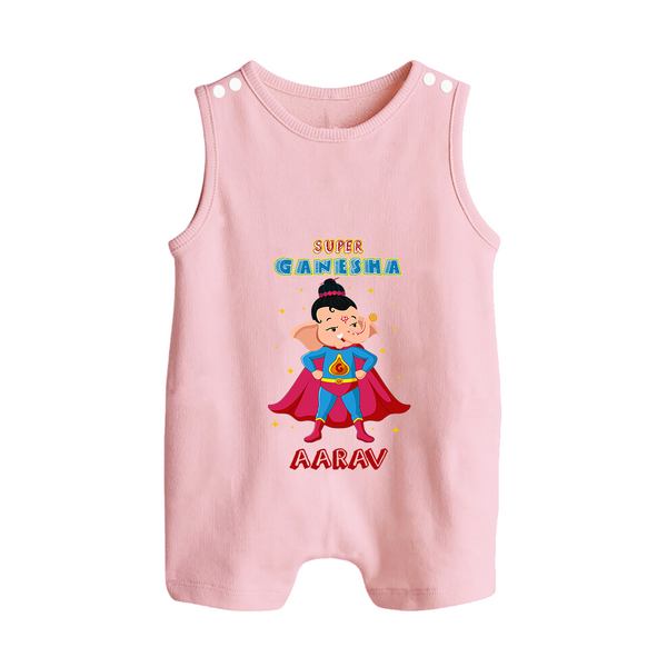 Super Ganesha Romper Suit / Sleeveless Romper | Personalized Baby Romper Suit / Sleeveless Romper for Ganesha Celebration - BABY PINK - 0 - 5 Months Old (Chest 18")