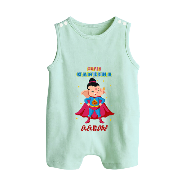 Super Ganesha Romper Suit / Sleeveless Romper | Personalized Baby Romper Suit / Sleeveless Romper for Ganesha Celebration - MINT GREEN - 0 - 5 Months Old (Chest 18")